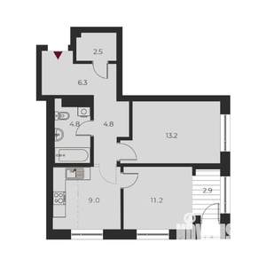 2-к квартира, вторичка, 55м2, 4/20 этаж