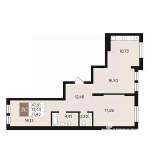 3-к квартира, вторичка, 77м2, 5/10 этаж