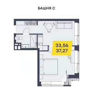 1-к квартира, строящийся дом, 37м2, 17/29 этаж