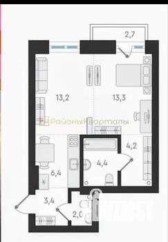 1-к квартира, сданный дом, 47м2, 6/9 этаж