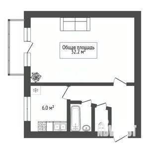1-к квартира, вторичка, 32м2, 3/5 этаж