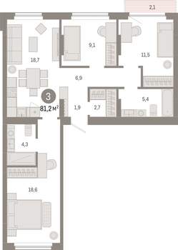 3-к квартира, вторичка, 81м2, 6/12 этаж