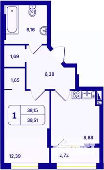 1-к квартира, вторичка, 40м2, 13/26 этаж