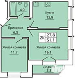 2-к квартира, вторичка, 52м2, 12/25 этаж