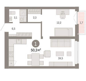 1-к квартира, вторичка, 50м2, 11/23 этаж