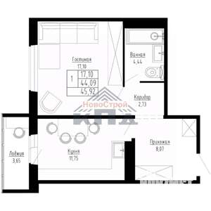 1-к квартира, вторичка, 46м2, 2/15 этаж