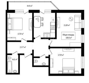3-к квартира, вторичка, 100м2, 19/25 этаж