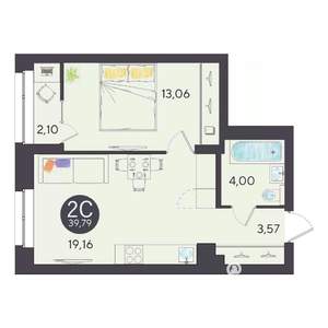 2-к квартира, строящийся дом, 40м2, 2/10 этаж
