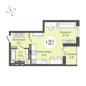 Студия квартира, строящийся дом, 40м2, 13/17 этаж