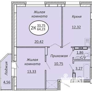 2-к квартира, строящийся дом, 64м2, 25/25 этаж