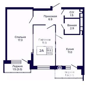 2-к квартира, вторичка, 55м2, 1/24 этаж