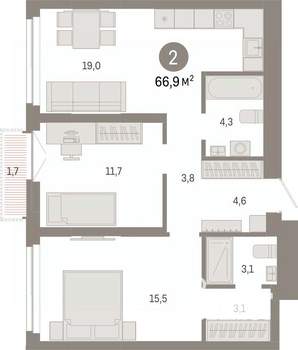 2-к квартира, вторичка, 67м2, 11/23 этаж