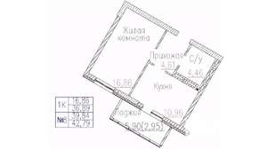 1-к квартира, вторичка, 43м2, 3/24 этаж