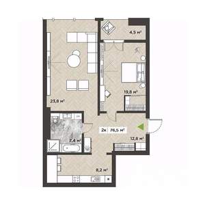 3-к квартира, строящийся дом, 74м2, 12/14 этаж