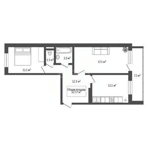 2-к квартира, вторичка, 62м2, 6/17 этаж