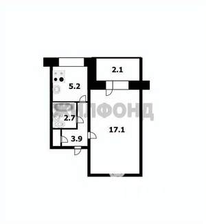 1-к квартира, вторичка, 30м2, 6/9 этаж