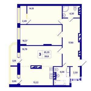 3-к квартира, вторичка, 100м2, 26/26 этаж