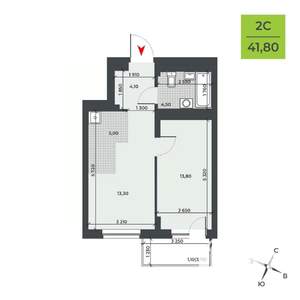 2-к квартира, строящийся дом, 42м2, 3/21 этаж