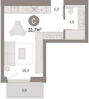 Студия квартира, вторичка, 32м2, 7/24 этаж