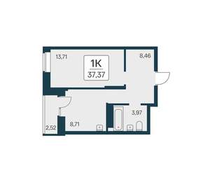 1-к квартира, вторичка, 37м2, 13/17 этаж