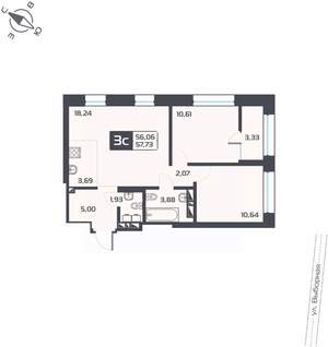 3-к квартира, вторичка, 58м2, 21/25 этаж