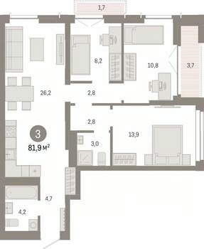 3-к квартира, вторичка, 82м2, 16/23 этаж