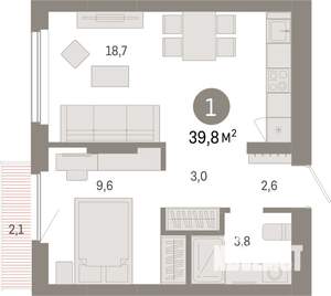 1-к квартира, вторичка, 40м2, 7/9 этаж