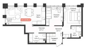 3-к квартира, вторичка, 68м2, 18/20 этаж