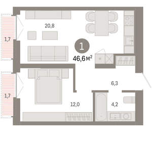 1-к квартира, вторичка, 47м2, 6/23 этаж
