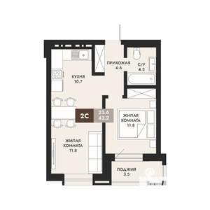 2-к квартира, вторичка, 43м2, 1/22 этаж