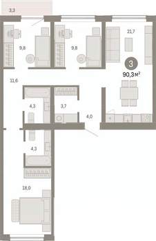 3-к квартира, вторичка, 90м2, 7/9 этаж