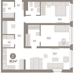 2-к квартира, вторичка, 92м2, 2/23 этаж