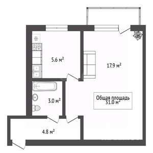 1-к квартира, вторичка, 31м2, 2/5 этаж
