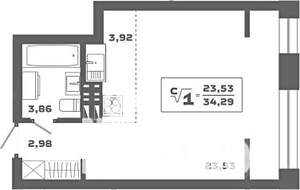 Студия квартира, вторичка, 34м2, 19/19 этаж