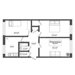 3-к квартира, вторичка, 57м2, 1/5 этаж