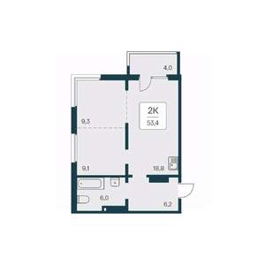 2-к квартира, вторичка, 53м2, 10/17 этаж