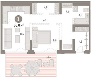 1-к квартира, вторичка, 67м2, 1/23 этаж