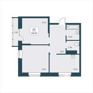 2-к квартира, вторичка, 60м2, 16/25 этаж