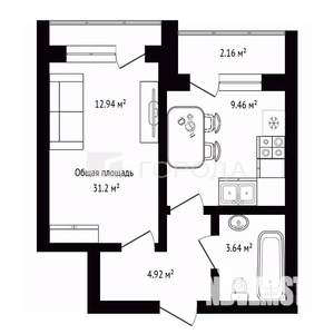 1-к квартира, вторичка, 31м2, 4/15 этаж