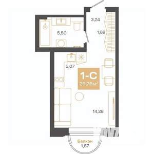 1-к квартира, строящийся дом, 30м2, 13/24 этаж