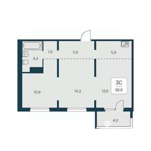 3-к квартира, вторичка, 59м2, 16/17 этаж