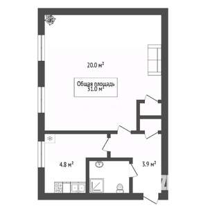 1-к квартира, вторичка, 31м2, 1/2 этаж