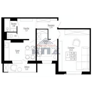 2-к квартира, строящийся дом, 67м2, 1/15 этаж