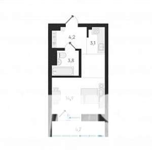 Студия квартира, вторичка, 26м2, 1/18 этаж