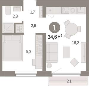 1-к квартира, вторичка, 35м2, 6/12 этаж