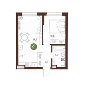 2-к квартира, строящийся дом, 39м2, 4/27 этаж