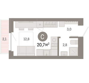Студия квартира, вторичка, 21м2, 3/12 этаж