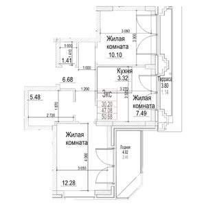 1-к квартира, строящийся дом, 47м2, 15/21 этаж