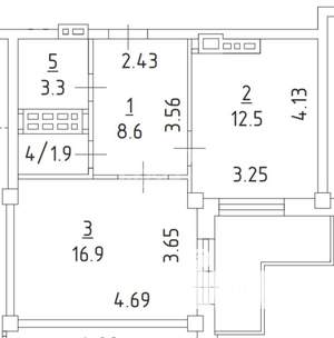 1-к квартира, вторичка, 43м2, 12/17 этаж