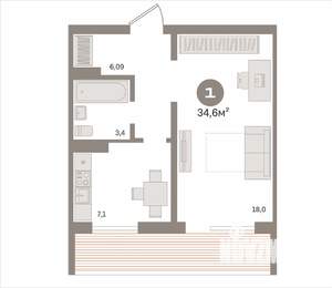 1-к квартира, вторичка, 35м2, 2/17 этаж